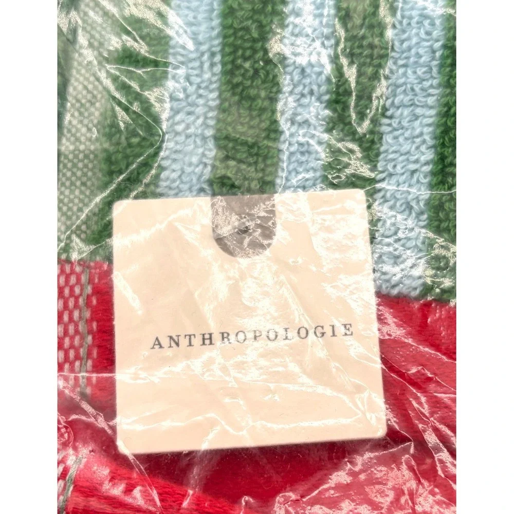 Anthropologie 'Tis The Season Green Hand Towel Holiday‎ Icon Striped 100% Cotton